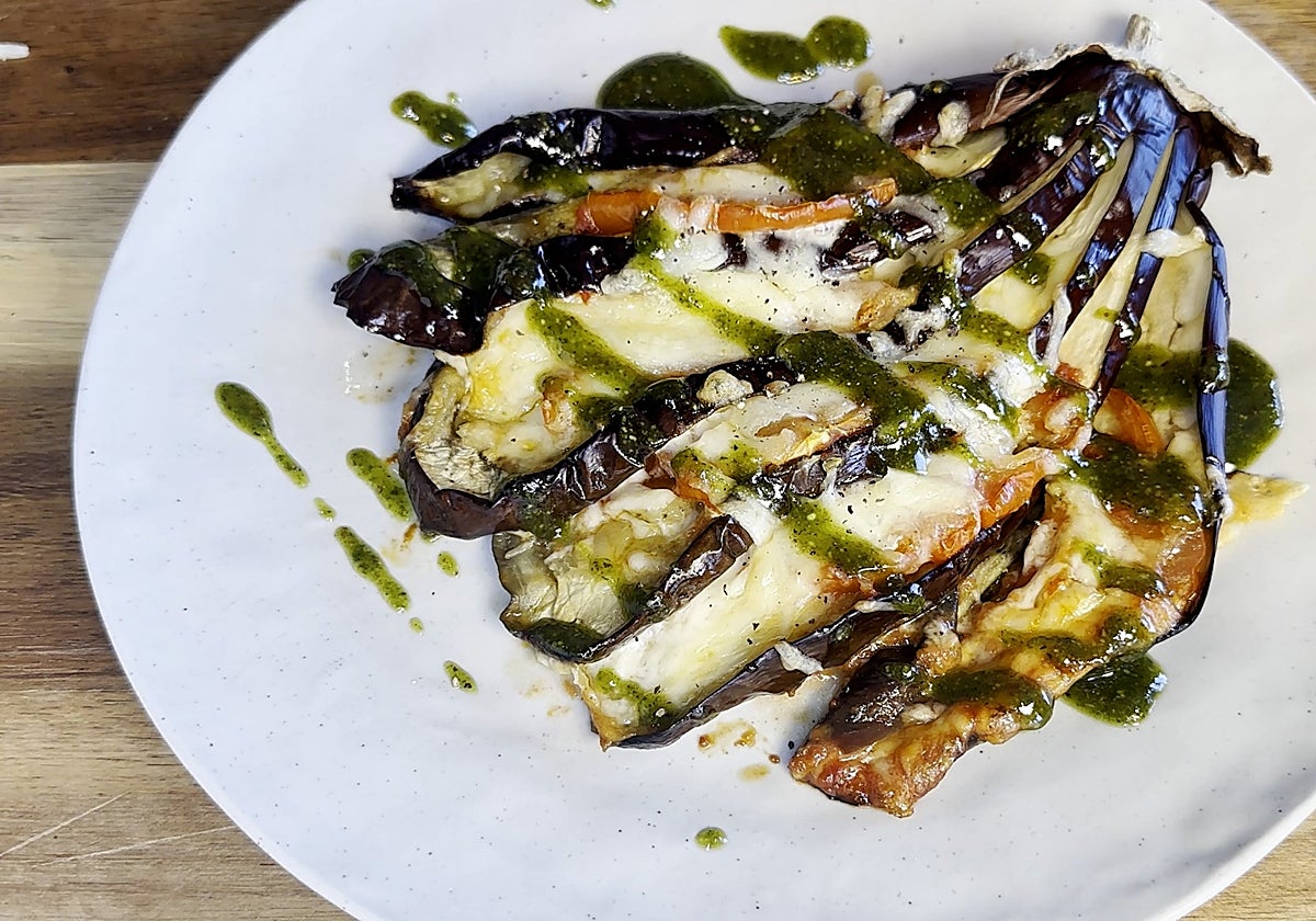 Berenjenas en abanico gratinadas.