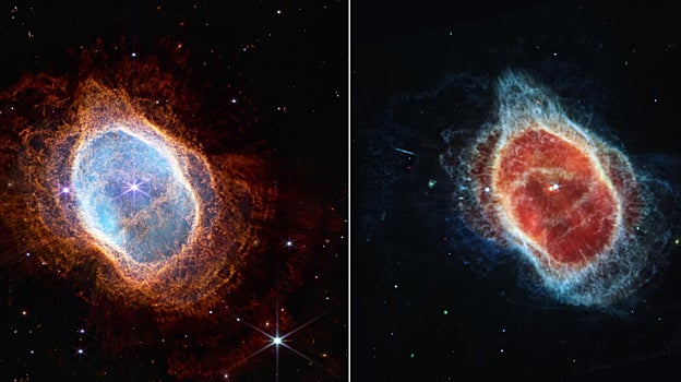 Imagen después - Nebulosa de los anillos del Sur, fotografiada por el Hubble y por el James Webb