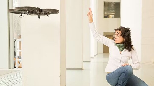 Norwegian University of Science and Technology researcher Marta Molinas controls drone movements with brain-computer interface