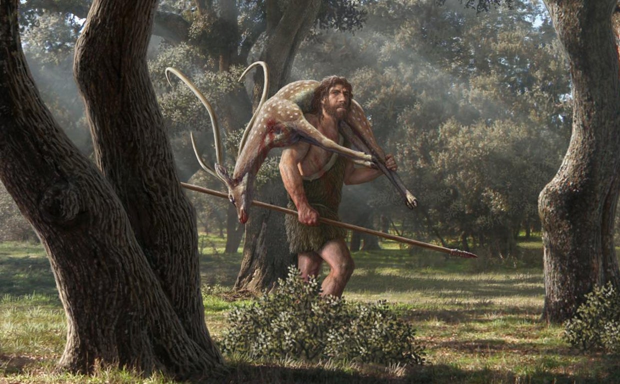 Un neandertal de caza en una imagen de archivo