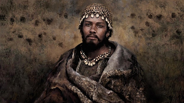 Reconstrucción de un cazador-recolector (hace 32.000-24.000 años), inspirada en los hallazgos arqueológicos del yacimiento de Arene Candide (Italia)