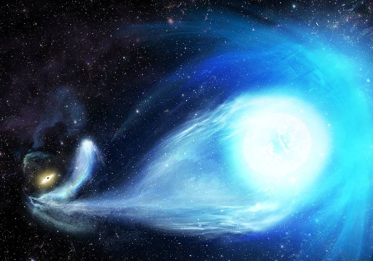 Impresión artística de una estrella 'escapando' de su galaxia