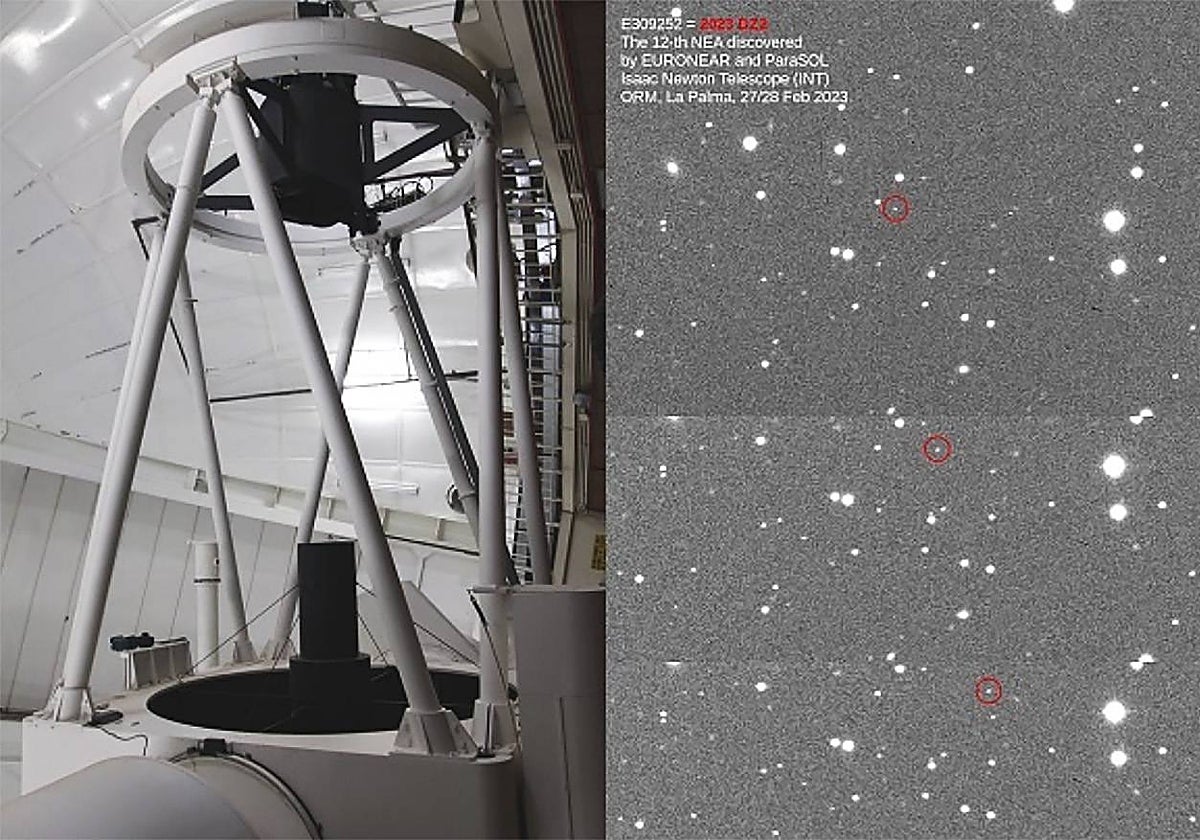 Junto a tres fotografías en las que se aprecie el asteroide, el telescopio Isaac Newton, gracias al cual fue descubierto