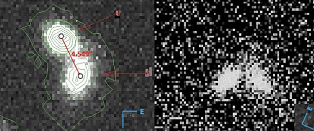 Estas dos manchas borrosas podrían no ser dos galaxias separadas, sino la evidencia de una cuerda cósmica