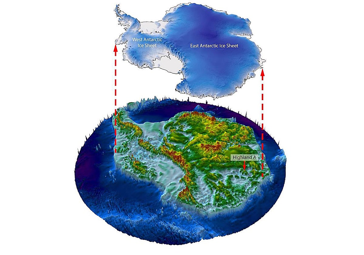 Oculta bajo la capa de hielo, esta es el área mapeada por los científicos para revelar el paisaje oculto