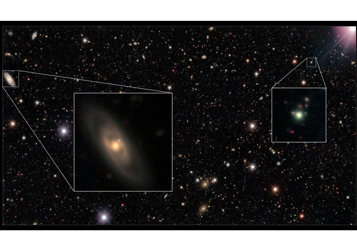 En la imagen, una de las supernovas descubiertas (izquierda) se compara con un cuásar distante (derecha)