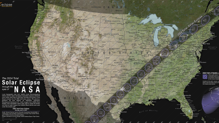 Esta será la trayectoria exacta del eclipse total de sol según la NASA: mapa con el recorrido