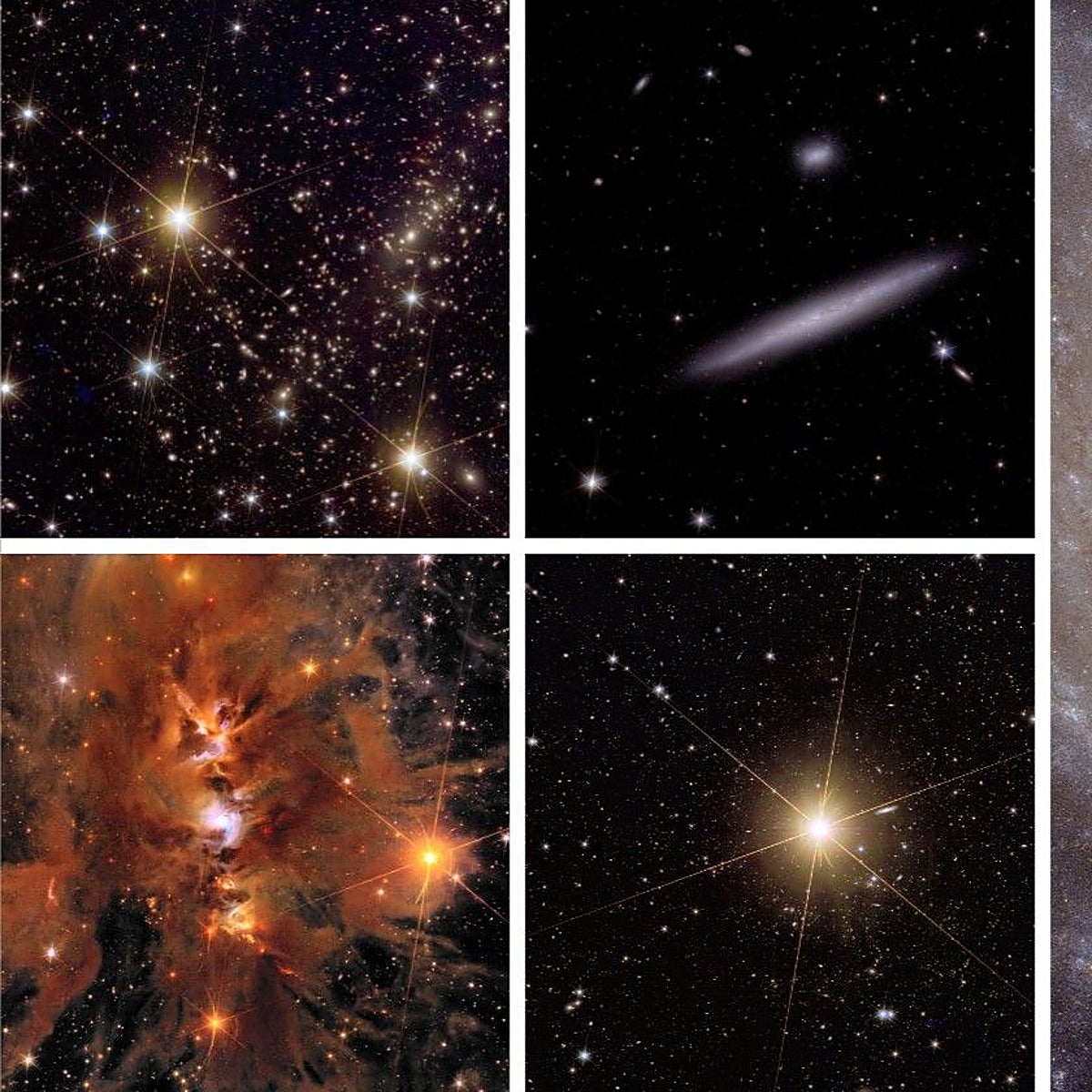 las cinco fotos reveladas por el consorcio Euclid revelan desde cúmulos estelares a viveros de estrellas, pasando por brillantes y lejanas galaxias
