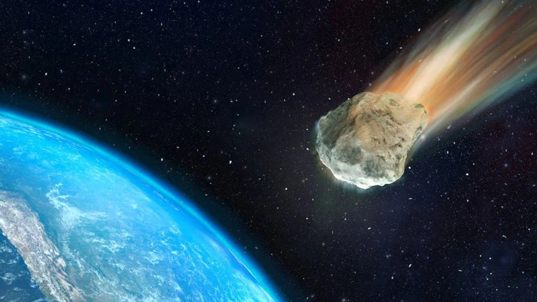 Representación de un asteroide en trayectoria de colisión con la Tierra