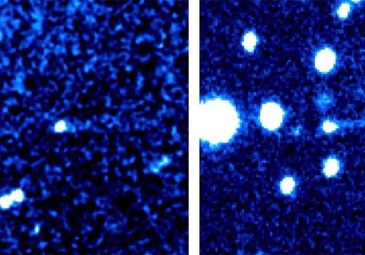 Imágenes de 456P/PANSTARRS tomadas con el telescopio Magallanes-Baade en Chile el 3 de octubre de 2024 y el Telescopio Lowell Discovery en Arizona el 26 de octubre de 2024. La cabeza o núcleo del cometa está en el centro de cada imagen. , y la cola se extiende hacia la derecha