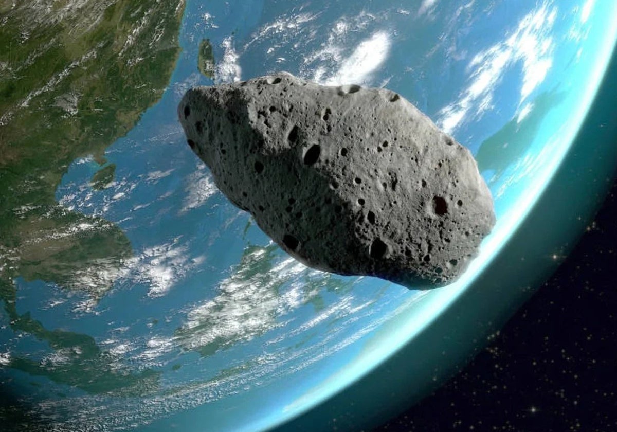 Recreación de un asteroide acercándose a la Tierra