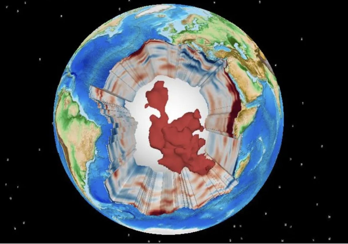 Este sería el aspecto de la Tierra si pudiéramos ver la gran masa de roca que hay a miles de km debajo de África, España y partes del Atlántico