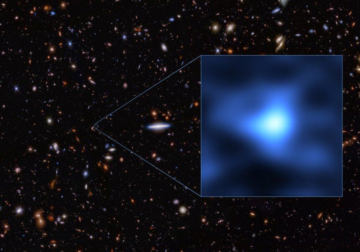 El la imagen, la galaxia Jades-GS-Z14-0, en la remota constelación de Fornax, a 13.400 millones de años luz de distancia