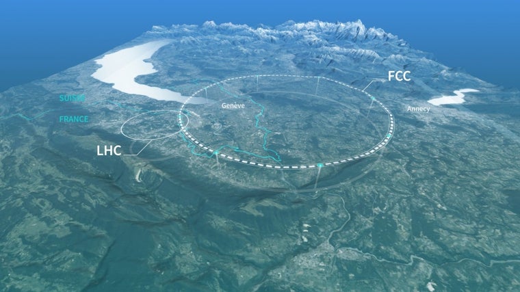 El gráfico muestra el tamaño y la ubicación del FCC en comparación con el LHC