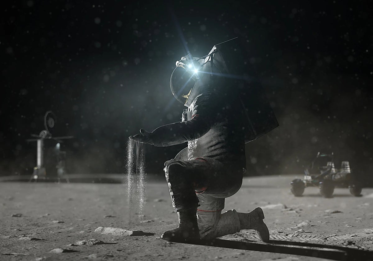 Recreación de un astronauta sobre la Luna