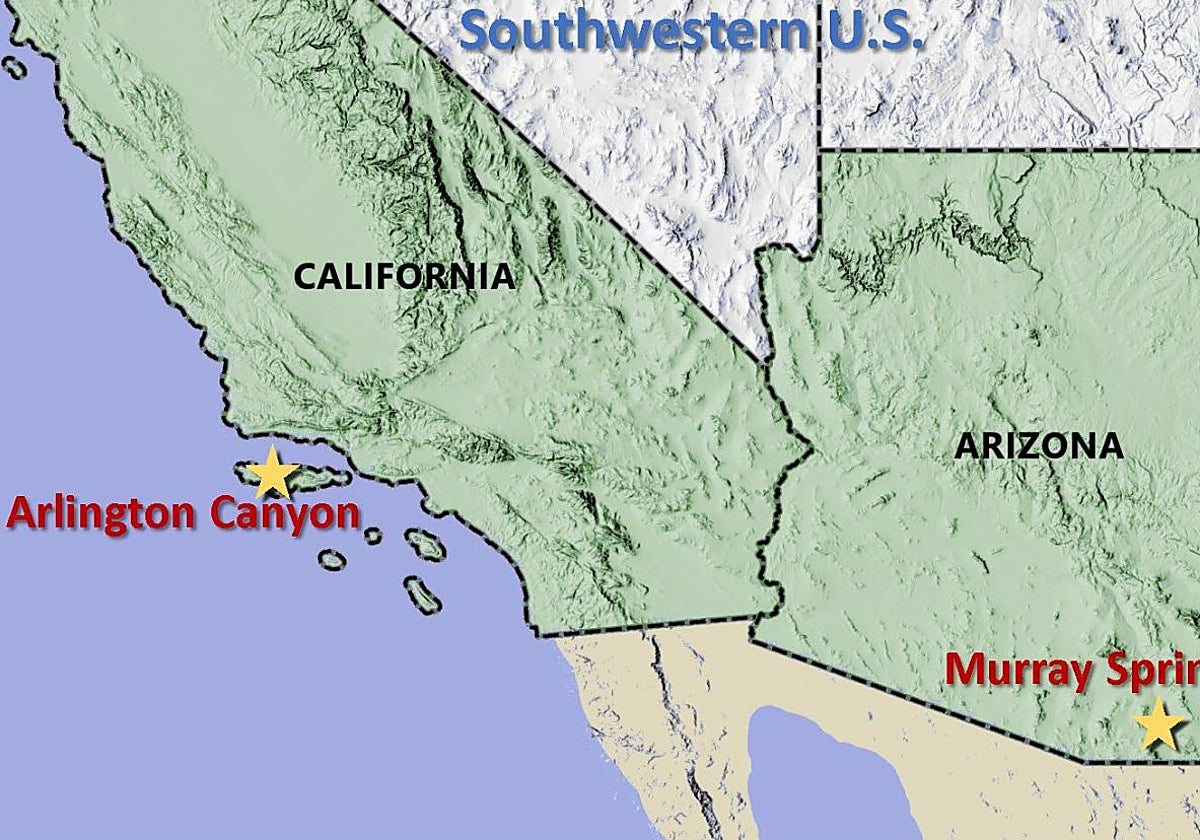 Ubicación de los tres yacimientos de la Cultura Clovis estudiados por los investigadores