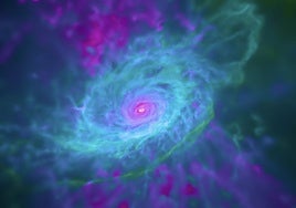 En la imagen, el disco de gas en una simulación de una galaxia similar a la Vía Láctea de la suite Auriga