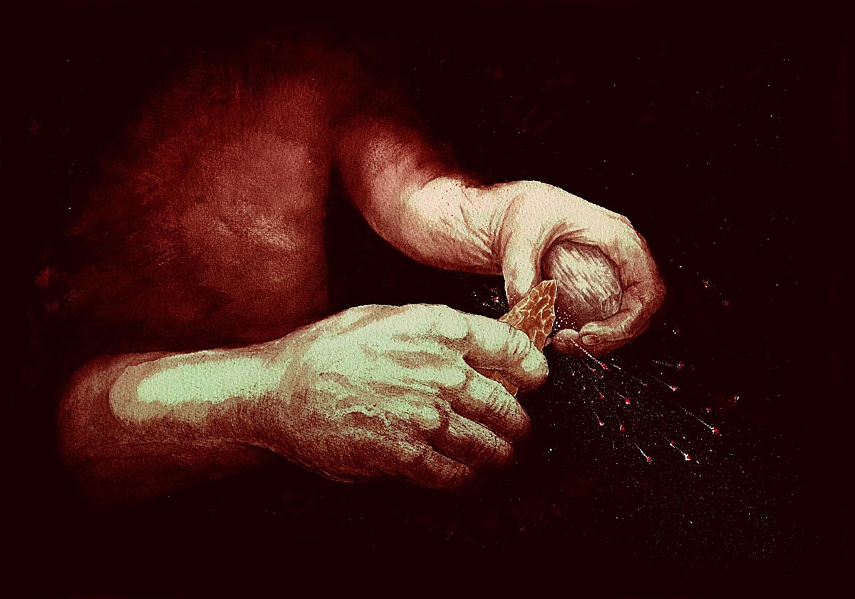 Impresión artística de chispas de pedernal y pirita