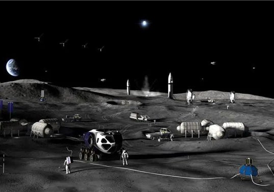 Recreación de una colonia lunar.