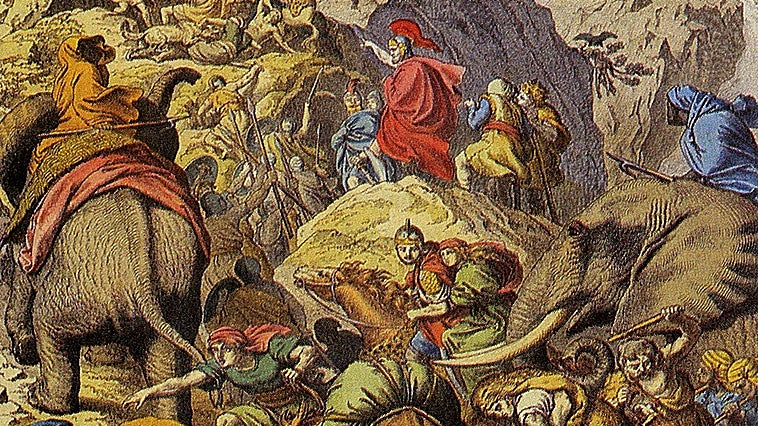 El famoso cruce de los Alpes por Aníbal.