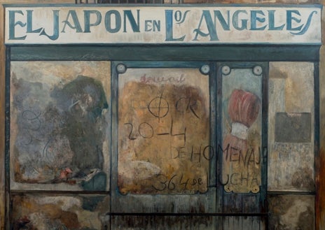 Imagen secundaria 1 - Tres pinturas de Amalia Avia. Arriba, 'La casa de Cristina' (1983). Colección Cristina Alberdi. Abajo, de izquierda a derecha, 'El Japón en Los Ángeles' (1995) y 'Escaleras del Metro' (1971). Ambas, Colección Familia Muñoz Avia