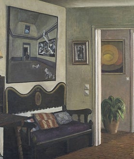 Imagen secundaria 2 - Arriba, 'La casa de Cristina' (1983). Sobre estas líneas, 'Autorretrato en Salzburgo' (1960) y detalle de 'Mi casa' (1976)