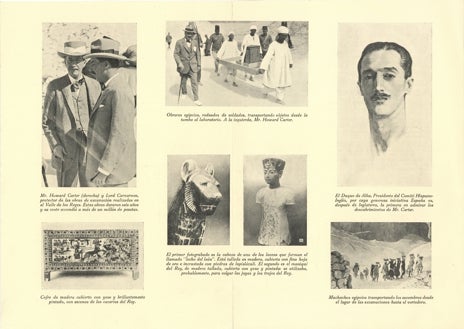 Imagen secundaria 1 - Los duques de Alba y amigos en las pirámides en 1921 (arriba), recorte de periódico y el duque de Alba con su hija Cayetana en Egipto en 1932 .