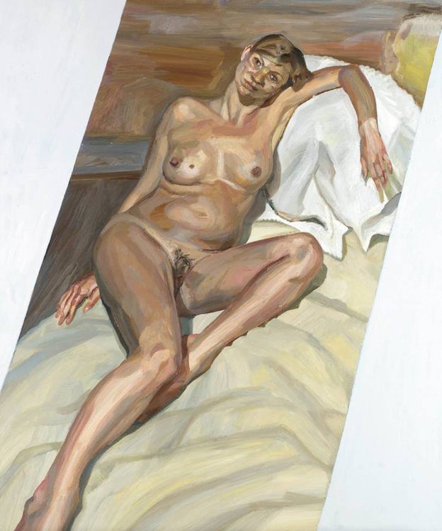 Retrato de la modelo Kate Moss embarazada y desnuda, pintado por Lucian Freud, que se subastó en la sede de Christie's en Londres en 2005