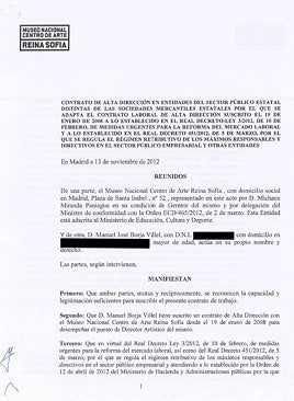 Imagen - En la foto, el contrato suscrito en 2012, que acomete una adaptación a la nueva normativa vigente sin tener en cuenta las exigencias de la ley propia del Reina Sofía, aprobada en 2011