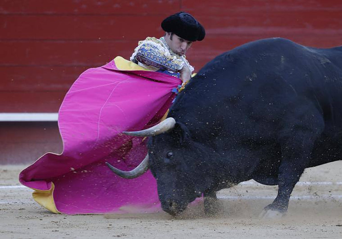 Cayetano remata con una media de rodillas el saludo al cuarto toro, Mensajero de nombre