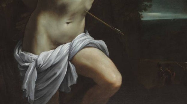 Imagen después - 'San Sebastián', de Guido Reni. A la izquierda, antes de la restauración. A la derecha, después. Se ha eliminado un burdo repinte del siglo XVIII en el paño de pureza