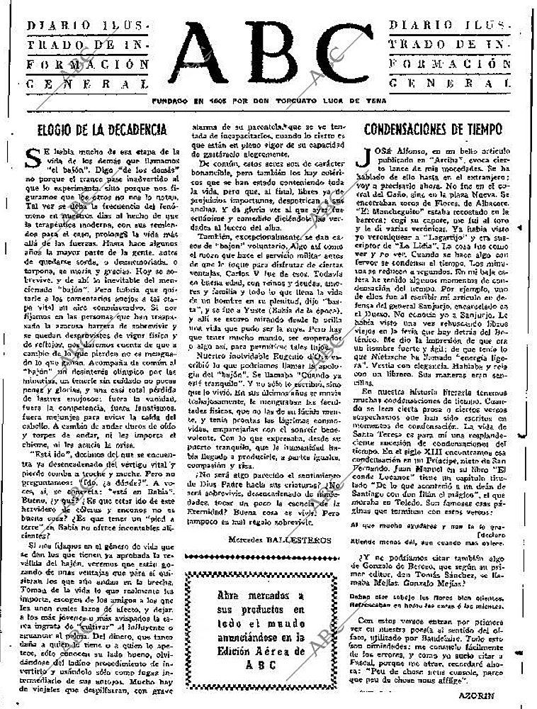Imagen - El último artículo de Azorín, publicado en ABC en 1965