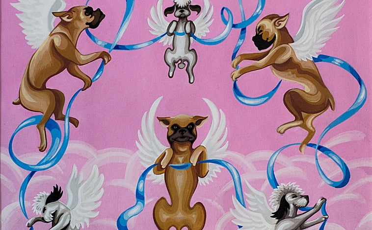 Imagen principal - Sobre estas líneas, 'María Teresa con una tórtola' (1880), de Luis Madrazo (Colección Madrazo. Comunidad de Madrid). A la derecha, cartel de 'Doña Rosita La Soltera o El lenguaje de las flores', de Emil Grau i Sala. Arriba, diseño decorativo para cerámica del colectivo Costus, obra de 1983