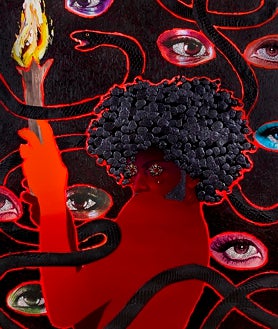 Imagen secundaria 2 - Sobre estas líneas, dos de las obras de Devan Shimoyama. Arriba, uno de los lienzos de Juan Ugalde en el CACMálaga