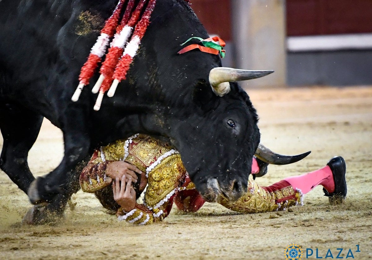 Instantes de la cogida de Parejo al entrar a matar al segundo