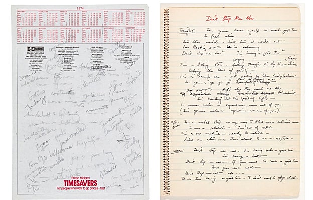 El manuscrito de las letras de 'Bohemian Rhapsody'