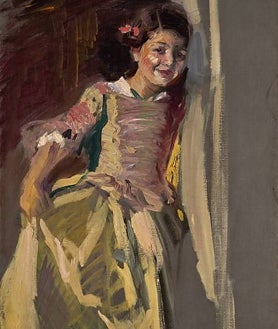 Imagen secundaria 2 - Arriba, 'Niños en la playa', Valencia, 1904. Estudio para 'Verano'. Guggenheim Partners Art Holdings, LLC. Sobre estas líneas, a la izquierda, 'Barcas. Playa de Valencia', Valencia, 1908. A la derecha, 'Elenita vestida de menina', Madrid, 1903. Colección privada