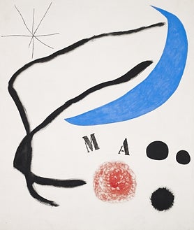 Imagen secundaria 2 - Arriba, 'El pintor y su modelo' de Picasso, óleo de 1963. Sobre estas líneas, 'La Masía' (1921), de Joan Miró y, del mismo autor, 'Poema III', acrílico de 1968