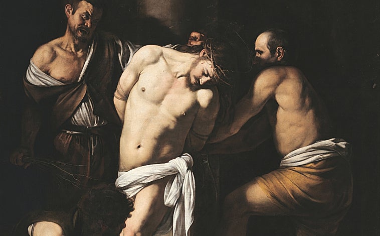 Imagen principal - Arriba, 'La flagelación de Cristo', obra de Caravaggio. Sobre estas líneas, 'Retrato de Galeazzo Sanvitale' de Parmigianino, y 'Caín y Abel', de Leonello Spada