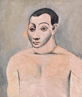 Imagen secundaria 2 - Arriba, retrato de Gertrude Stein de Picasso, la que fuera propietaria de 'Desnudo con manos juntas' (sobre estas líneas, un fragmento). A la derecha, 'Autorretrato', desnudo, del malagueño