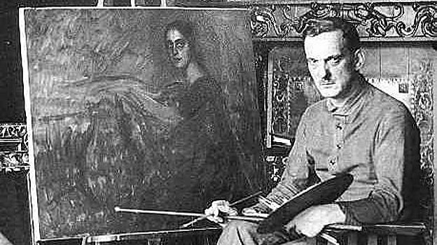 Julio Romero de Torres, pintando uno de sus célebres retratos