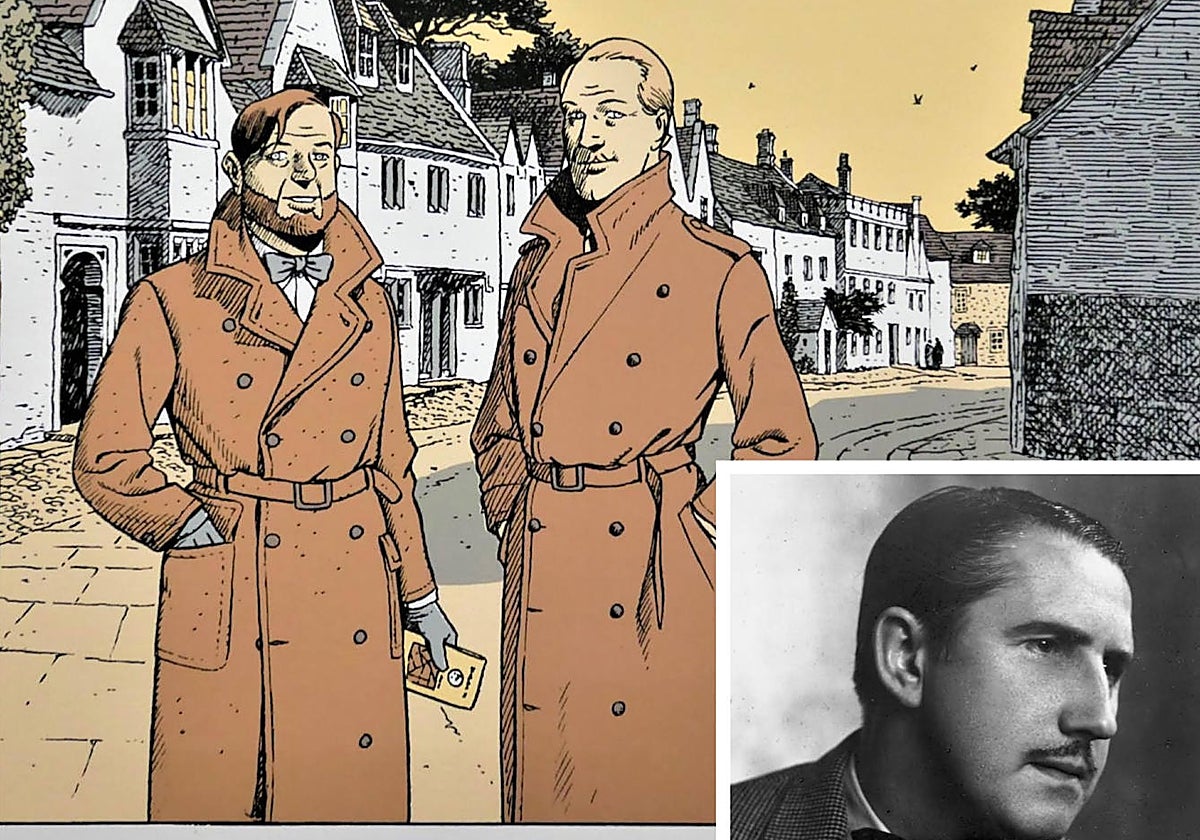 Jacobs junto a sus dos personajes, Blake y Mortimer