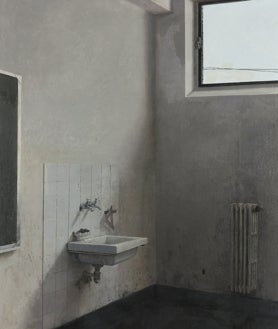 Imagen secundaria 2 - Arriba, 'Jardín' (1966), colección privada. Sobre estas líneas, a la izquierda, 'Ventana con lluvia' (1970, colección privada); a la derecha, 'Lavabo del Colegio de Santa María' (1968, colección privada)