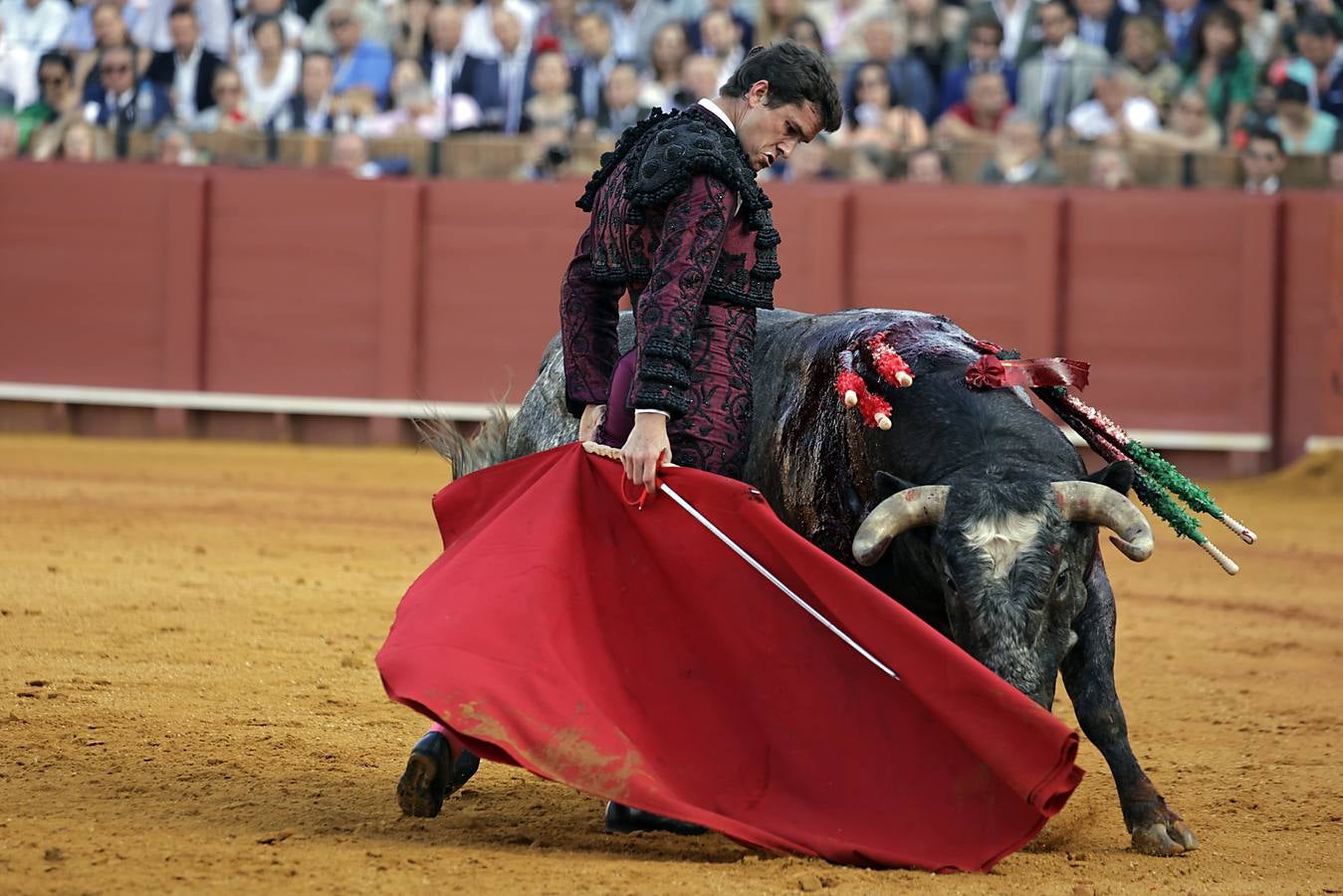 Daniel Luque, en su actuación en el coso sevillano este jueves de farolillos