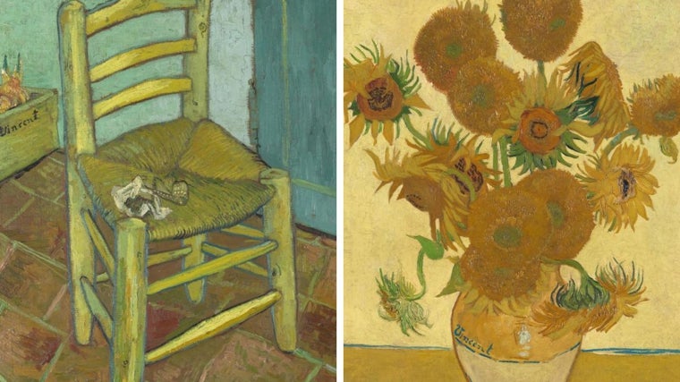 A la izquierda, 'La silla de Van Gogh'. A la derecha, 'Los girasoles'. Ambas pinturas de Van Gogh fueron adquiridas en 1924 por la National Gallery de Londres