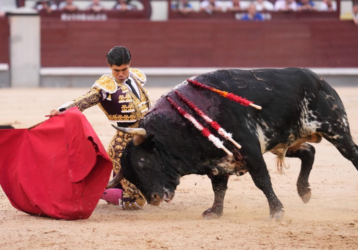 Francisco de Manuel, en el inicio de rodillas al quinto toro, Bastonito de nombre