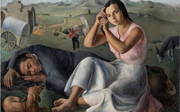 Imagen principal - Arriba, 'Gitanos' (1934). Colección privada. Sobre estas líneas, a la izquierda, 'Cosas' (1933). Colección privada; a la derecha, 'Maternidad' (1933). Colección privada