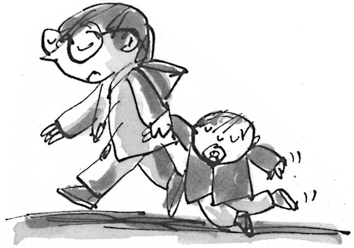 Ilustración de Urberuaga de Manolito Gafotas con su hermano pequeño