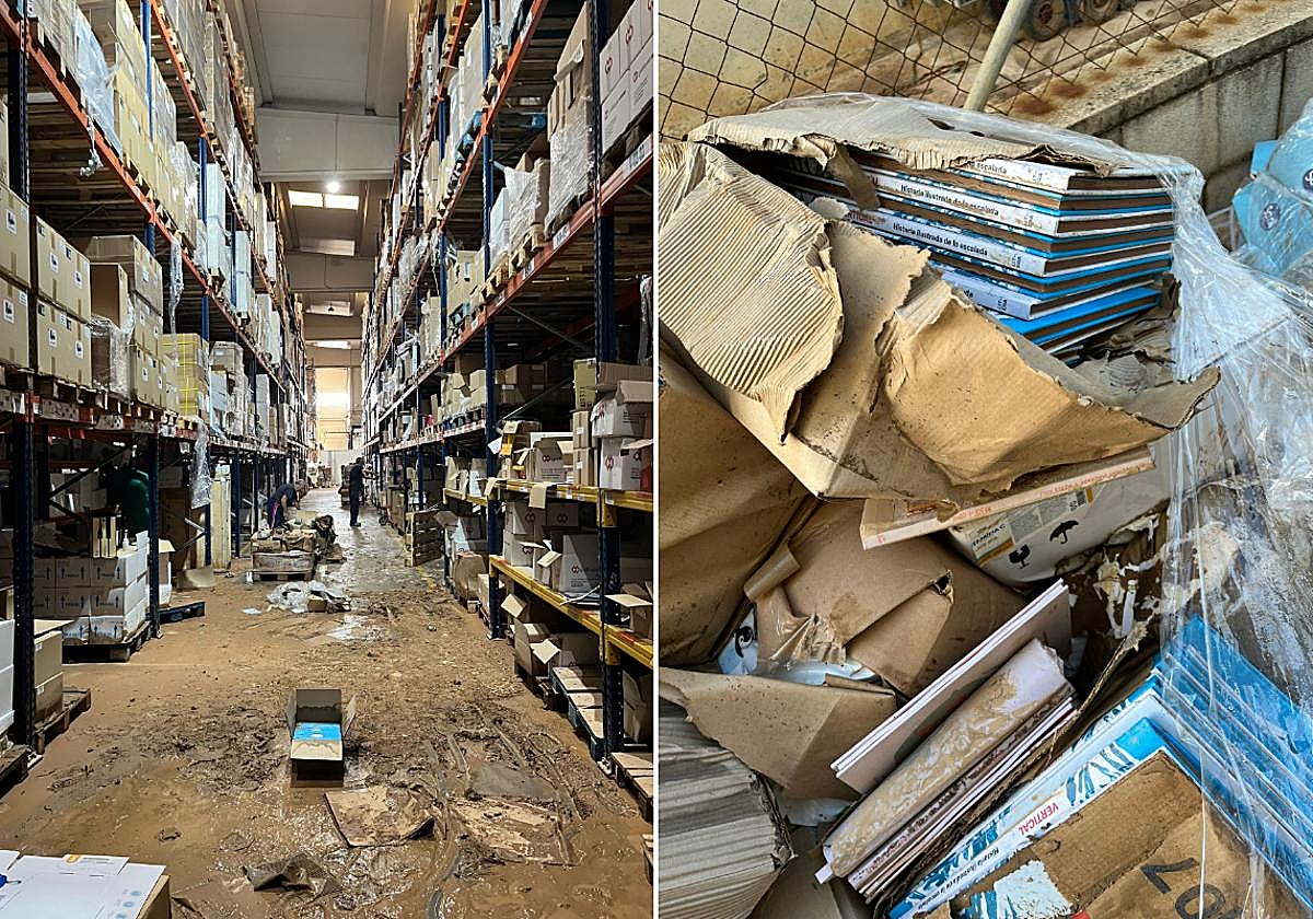 Aspecto del almacén tras el paso de la riada