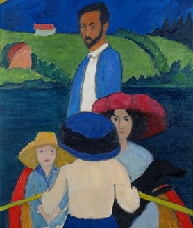 Imagen secundaria 2 - Arriba, 'El lago azul' (1954). Sobre estas líneas, a la izquierda, 'Lucha contra el dragón' (1913). A la derecha, 'Paseo en barca' (1910). Detalle
